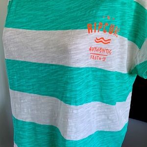 RIP CURL SHORT STRIPE TOP. TURQUOISE BLUE AND WHITE. SIZE XS WILL FIT SMALL